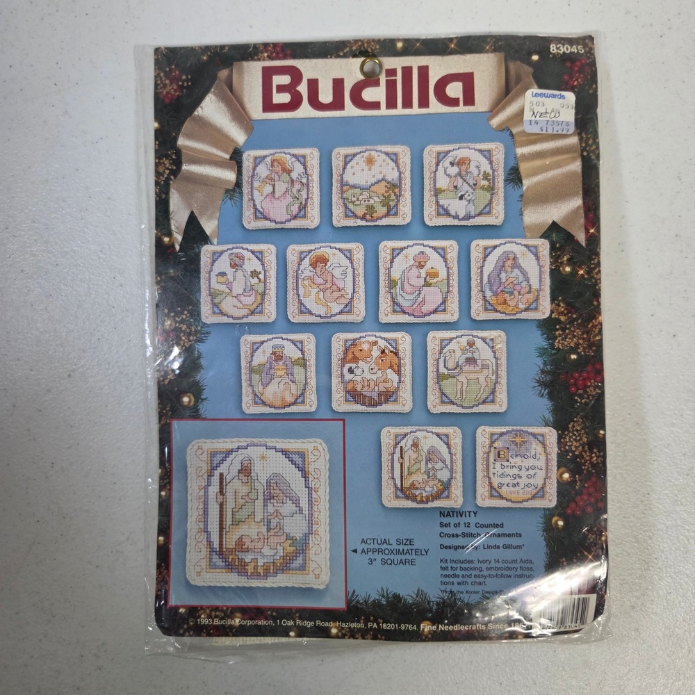 Vintage Bucilla 83045 Nativity Set of‎ 12 Counted Cross Stitch Ornaments 1993